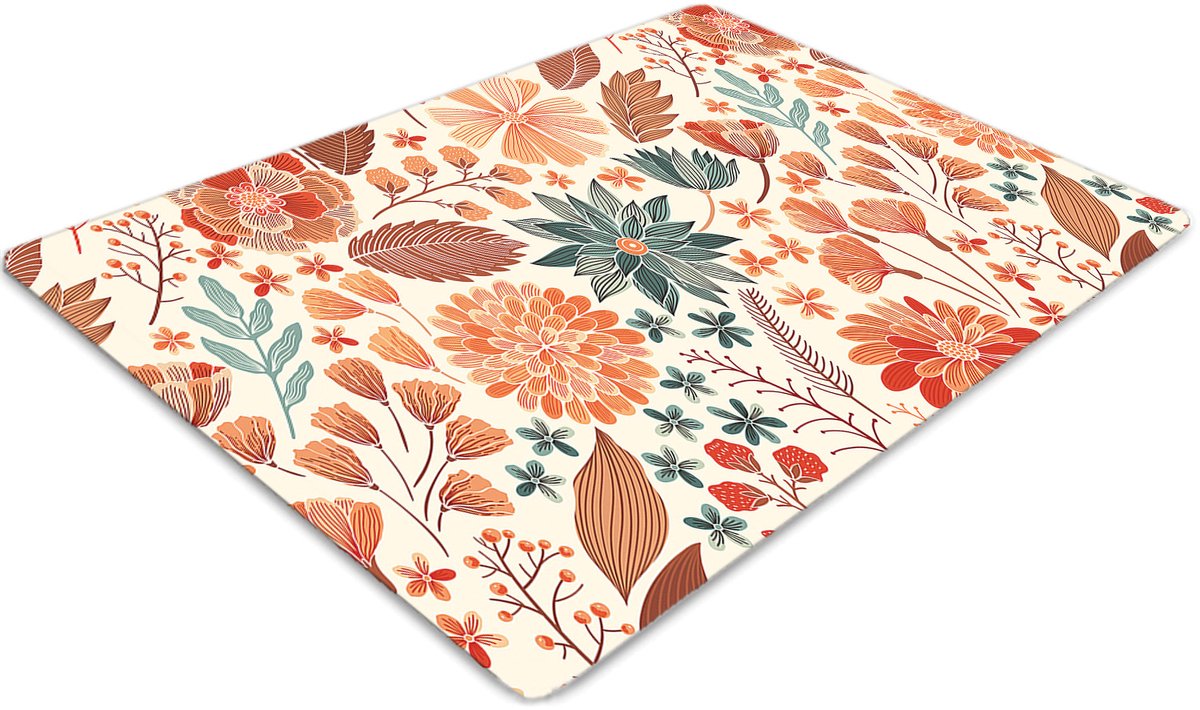 Tulup Vloerbeschermer - Artistieke Bloemen Motif Vloerbeschermer - 100 x 70 cm - Rood Vloerbeschermer Bureaustoelmat - Mótif Bureaustoelmat - Vloerbeschermer Tapijt - Computer Stoel Mat - Werkplekdecoraties