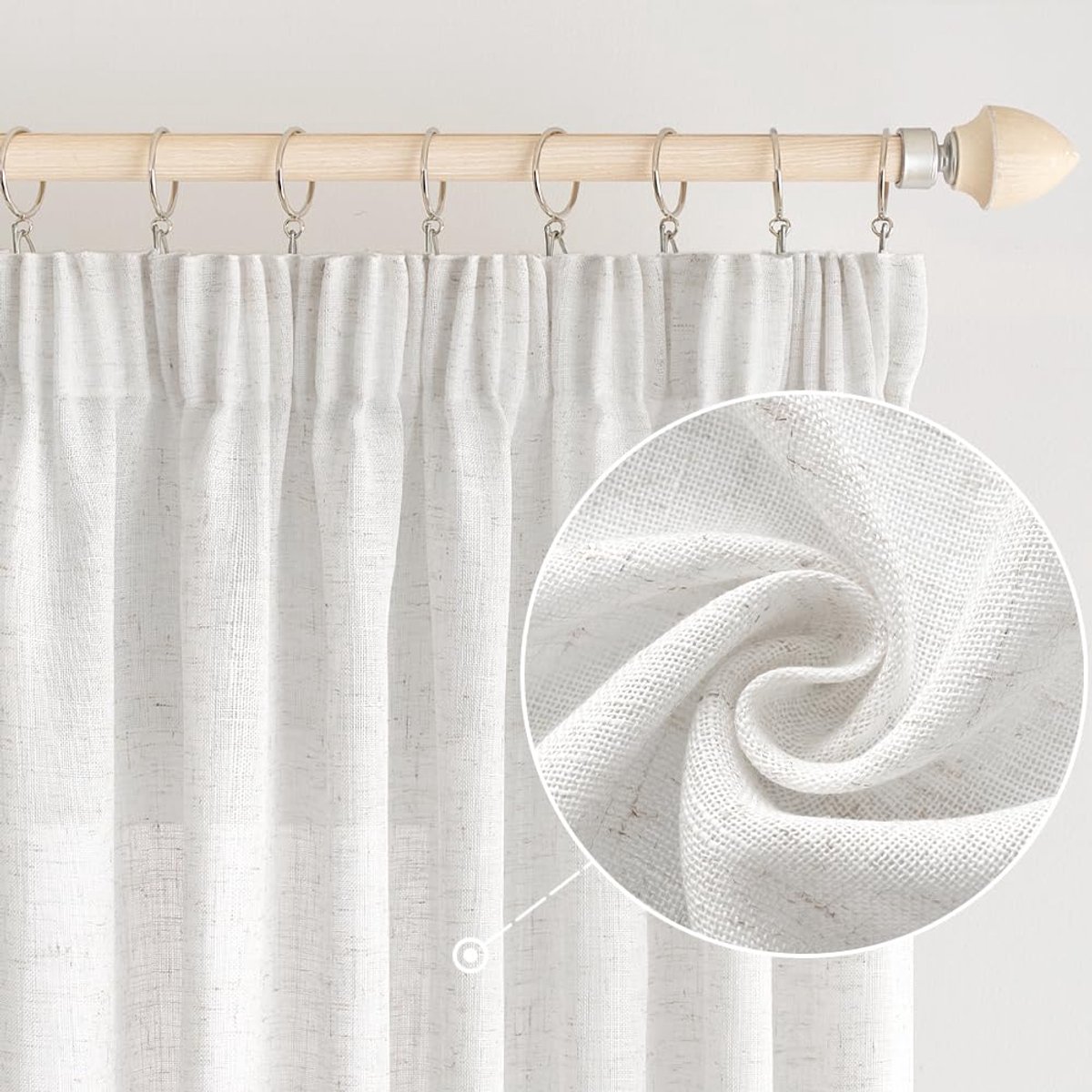 Ibenzoa Gordijnen met Plooiband in Linnenlook, Semi-Transparant voor Woonkamer en Slaapkamer, 140 x 145 cm wit