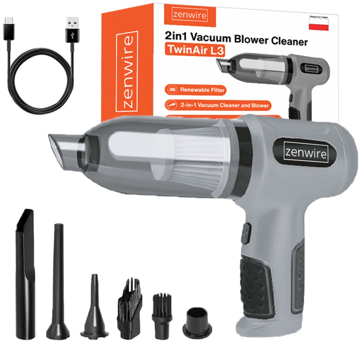 Zenwire TwinAir L3 - Kruimeldief Snoerloos - Air Duster - Zenwire - €20,97