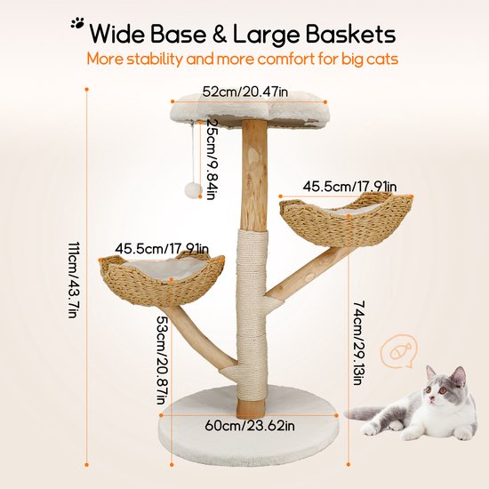 Kratzbaum Katzenkratzbaum XXL Kletterbaum Katzenbaum für Katzen Sisal grau