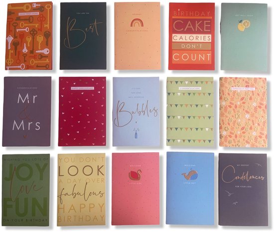 Cards & Crafts 50 Luxe Wenskaarten - Assorti - 12x17cm - Gevouwen kaarten met envelop