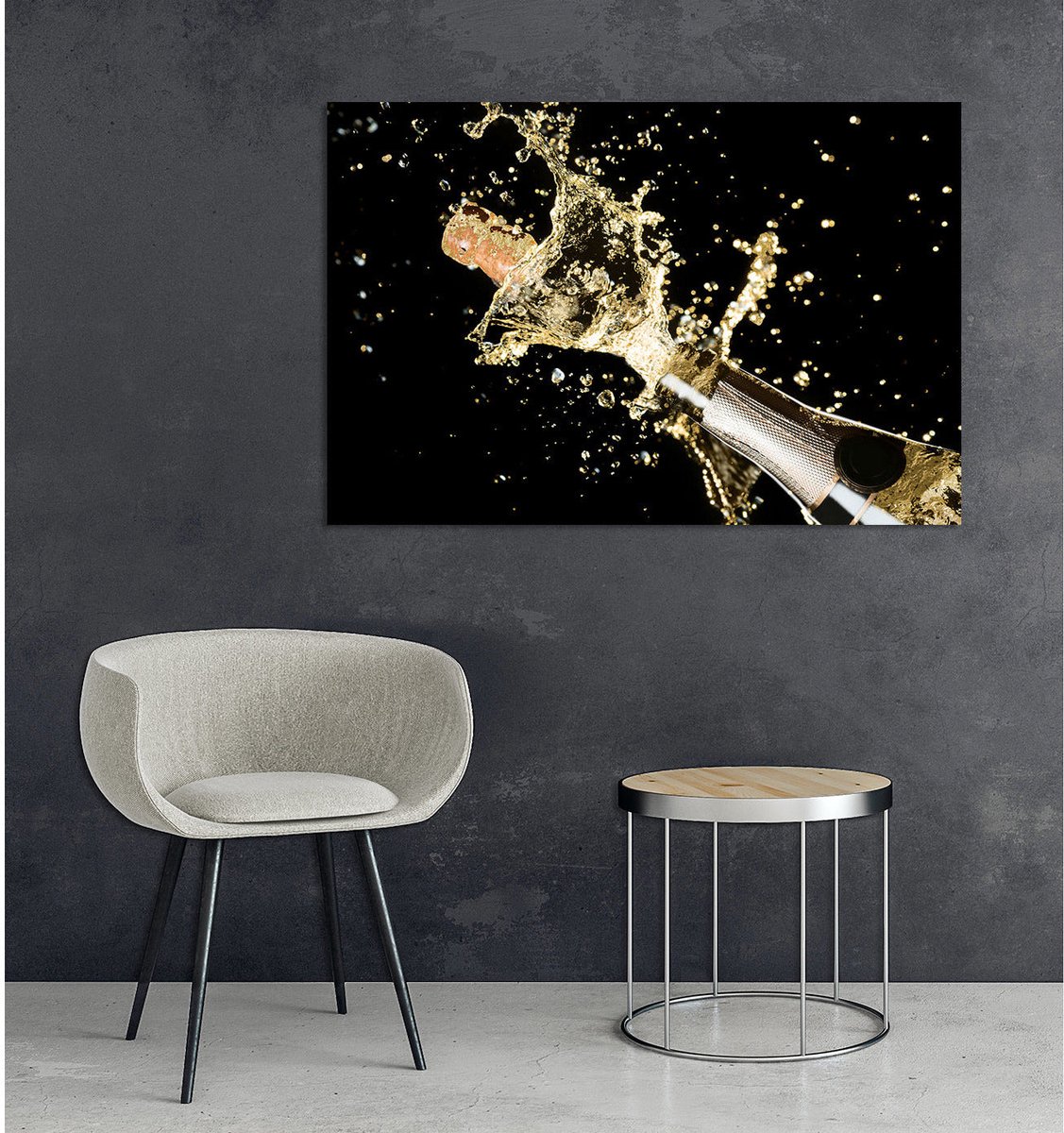Luxe Acrylglas Kunstwerk met Champagne & Bladgoud – Stijlvol Accent