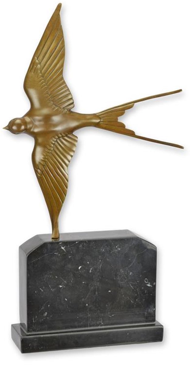 Bronzen zwaluw sculptuur op marmeren voet – sierlijk vliegende zwaluw van brons – luxe decoratief kunstbeeld voor interieur of kantoor