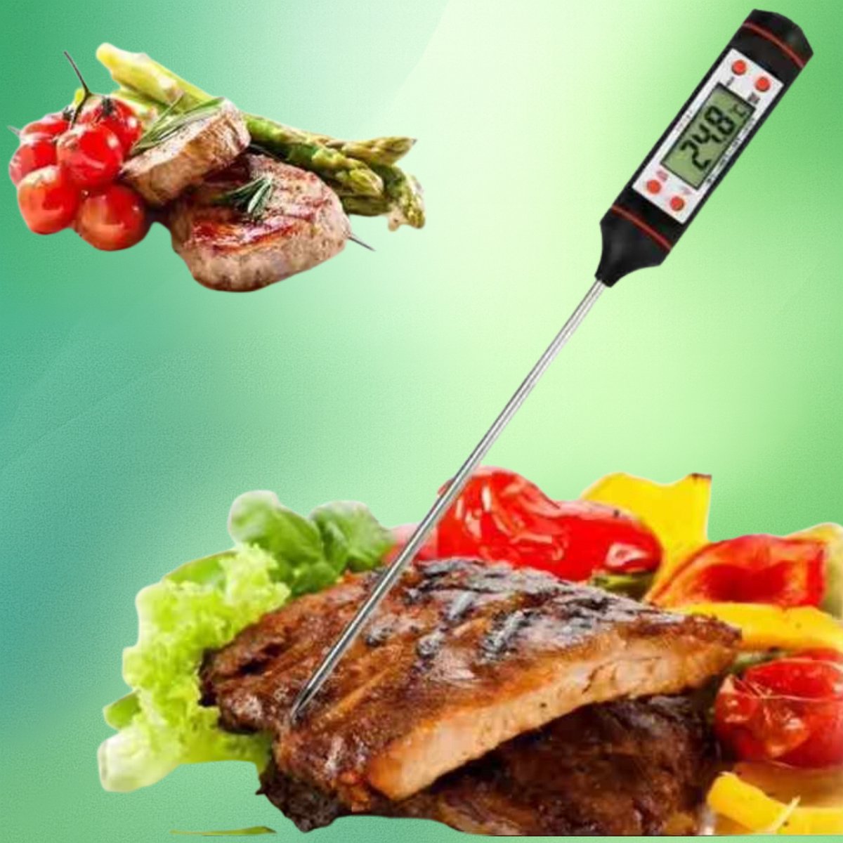 Dutch Wanted - Thermometer - Keuken Thermometer - RVS - Zwart - Rood - Voedselthermometer - Digitaal - Temperatuurmeter - Keukenthermometer