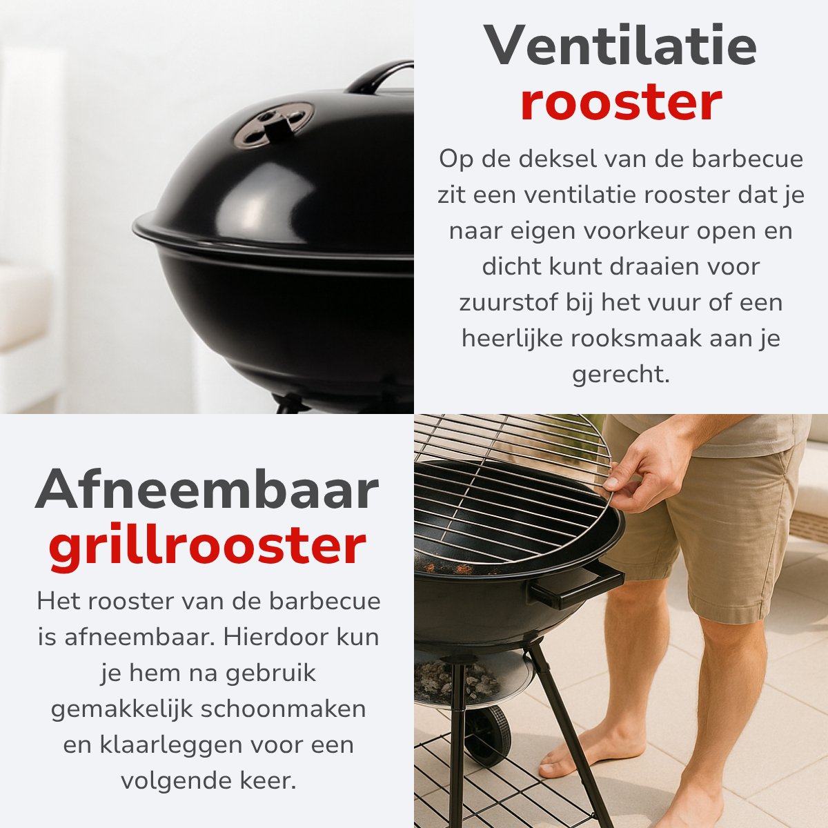 alpina Houtskool BBQ - Kogelbarbecue Ø43 cm - Barbecue met Deksel en Wielen - Geïntegreerd Ventilatiesysteem - Verwijderbare Asopvangbak - Zwart – foto 6