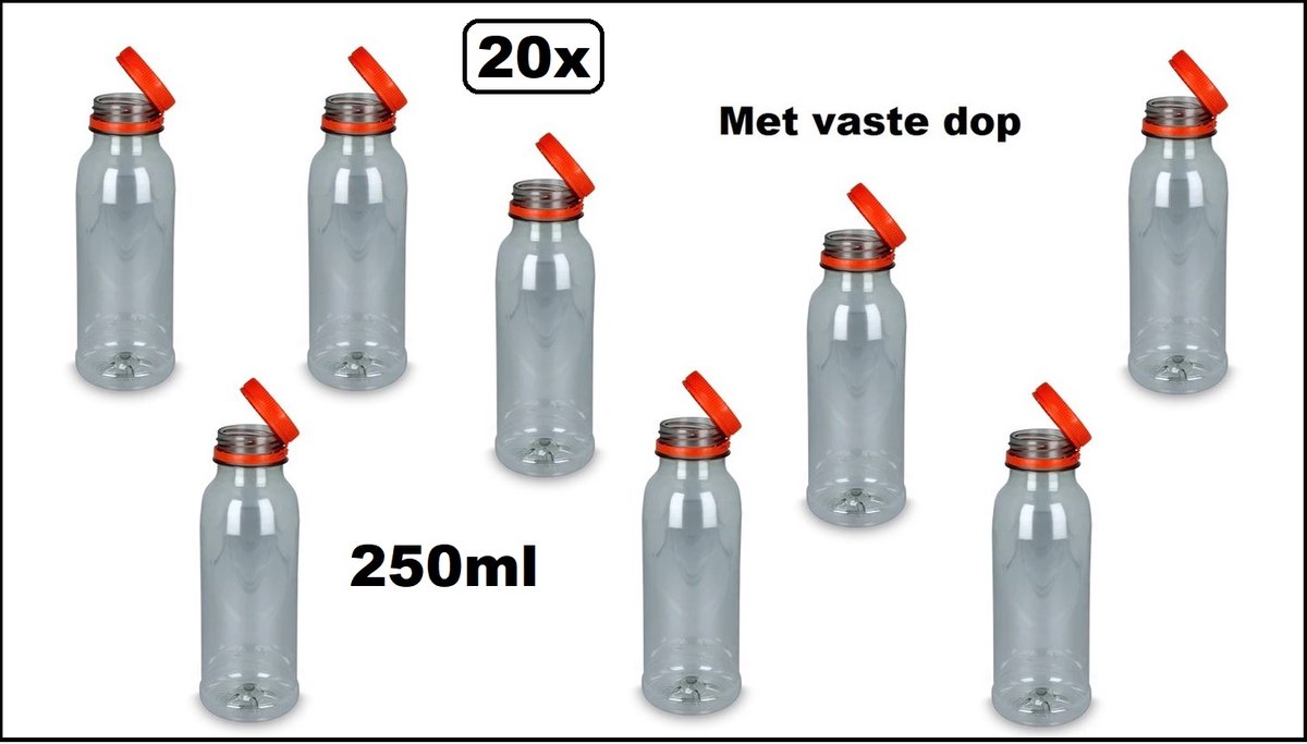 50x Fles 250ml met vaste dop - Drinkfles water sap limonade festival
