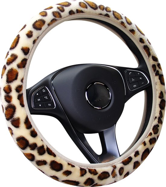 Housse de volant de voiture 37-39 cm - Peluche léopard - Kasey Products