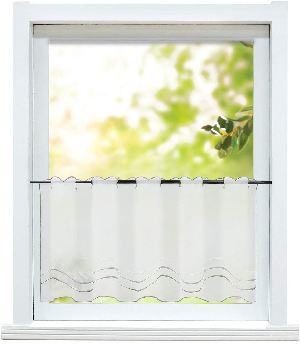 Ibenzoa Vitrage voor Landelijk Interieur met Golfborduurwerk - Keukengordijn, Transparant en Geborduurd, 45x120cm wit