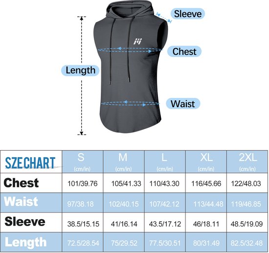 MEETEU Heren workout tanktops met capuchon (2-pack) mouwloze gym hoodies bodybuilding muscle cut-off T-shirt-Grijs/Blauw-L
