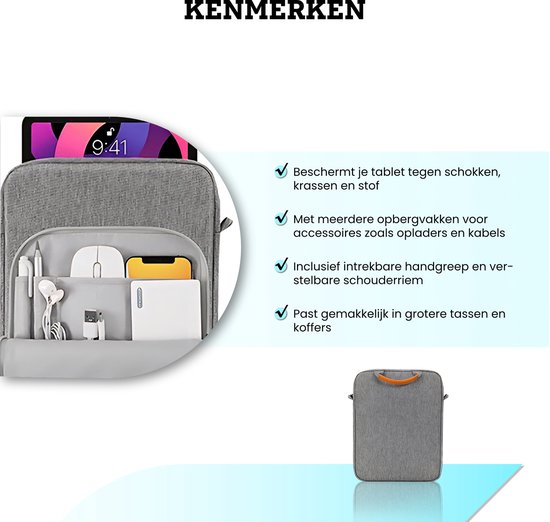 Étui pour tablette Somstyle compatible avec les Tablettes de 9 à 11 pouces - Étui de transport avec bandoulière - Gris clair