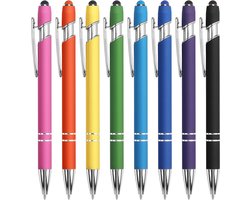 BOTC Balpennen - Stylus Intrekbare Balpen met Styluspunt 2in1 - Metalen Stylus Pen voor Touch Screens - 1,0 mm Zwarte Inkt - 8 Pack