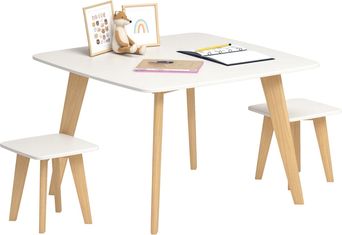 AIYAPLAY-Kindertafel en stoelenset-Bois-80x80x52cm-Wit