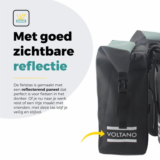 Voltano Dubbele Fietstas Rolltop Luxe E-bike - Zwart / Mintgroen - 48 Liter - 100% Waterdicht - Fietstassen Elektrische Fietsen