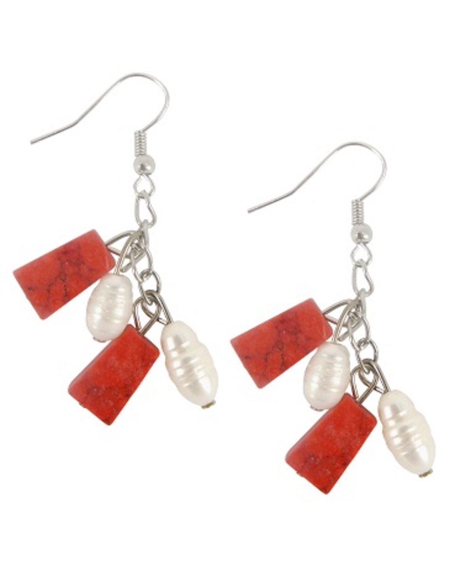 Parel / Turkoois rood oorbellen
