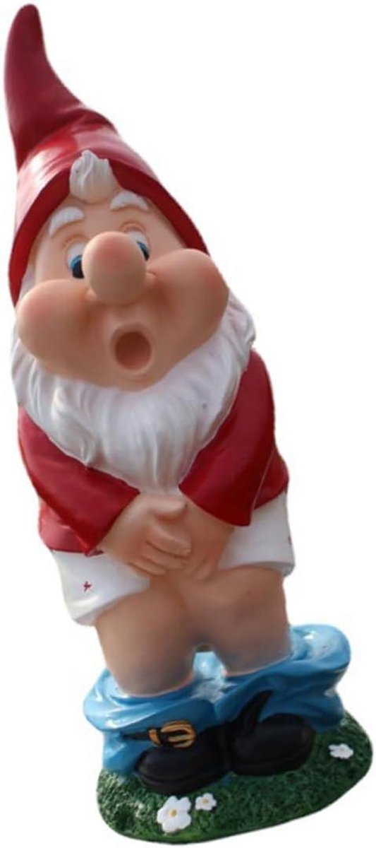 Roze kabouter tuinelf ornament van hars, ideaal voor kerstdecoratie.