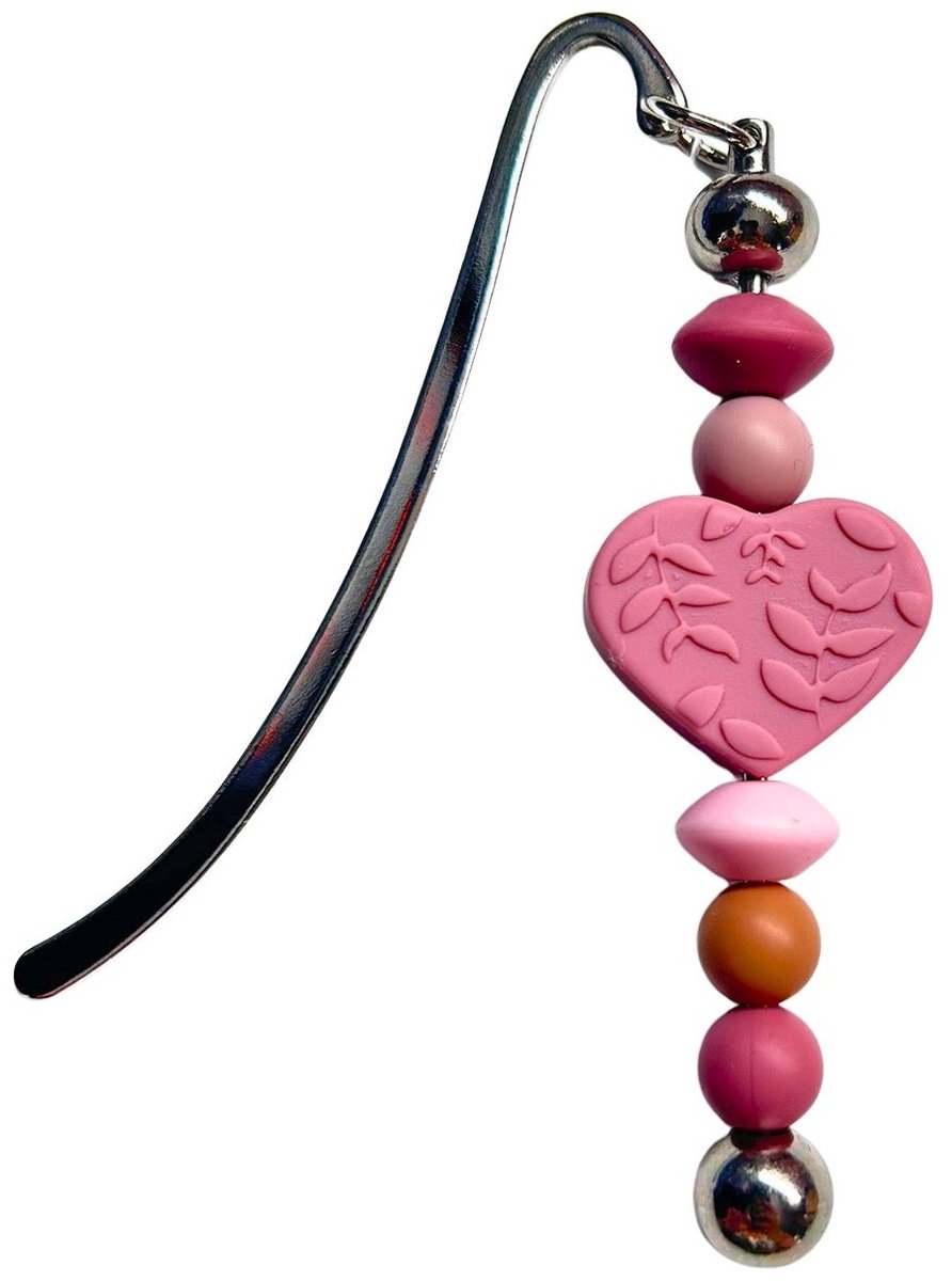 2 Love It Hart Roze - Boekenlegger - Metaal - Siliconen - Roze - Zilverkleurig