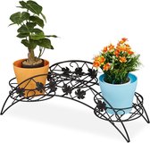 plantenrek 3 bloempothouders plantentrap van ijzer voor binnen en buiten antiek HBD 21x55x19 cm zwart