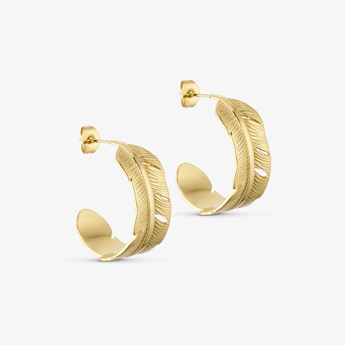 Wolff jewelry – Leafy Hoops - Gold Plated - Oorringen - Oorbellen - Verguld - Goudkleurig - Waterproof - Dames - Cadeau - dochter - vrouw – vriendin – moeder - verjaardag