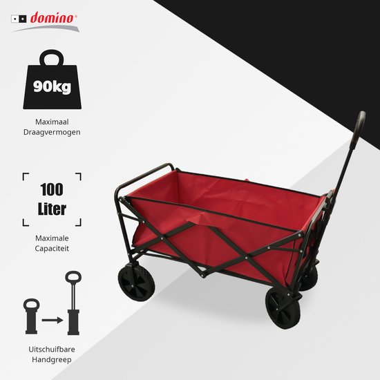 Domino® Bolderkar Bolderwagen - 90 kg Draagkracht 100L Rood - Inklapbare Transportwagen Strandkar - Wasbaar - Stevige Wielen - Draaibare wielen mét rem - Hoge kwaliteit van Merkloos — afbeelding 5