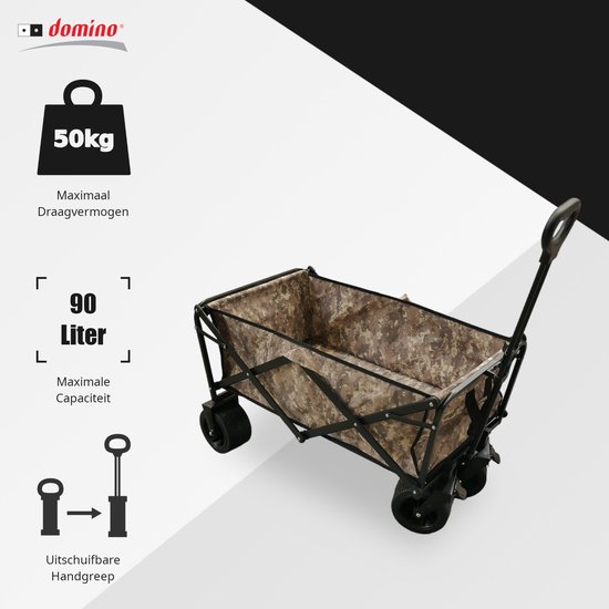 Domino® Bolderkar Bolderwagen - 50 kg Draagkracht 90L Moro - Inklapbare Transportwagen Strandkar - Wasbaar - Stevige Wielen - Draaibare wielen mét rem - Hoge kwaliteit van Merkloos — afbeelding 3