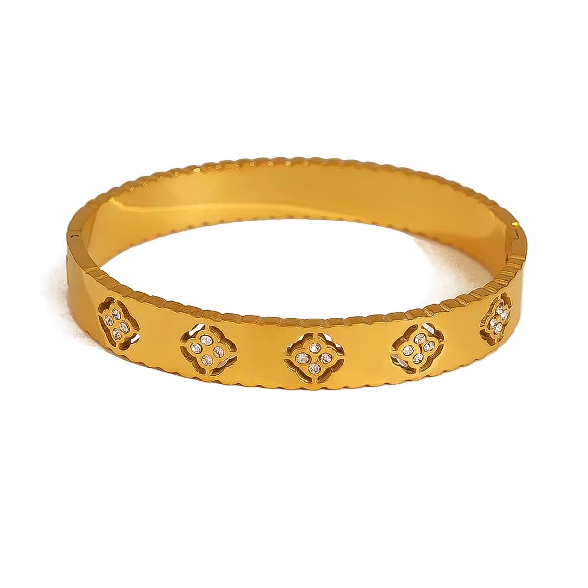 Cliste Couture - Theodora Clover Armband met Cubic Zirkonia - 18k Verguld - Roestvrij staal -Armband dames - Waterproof - Sieraden voor vrouwen - cadeau - Verstelbaar - Goud