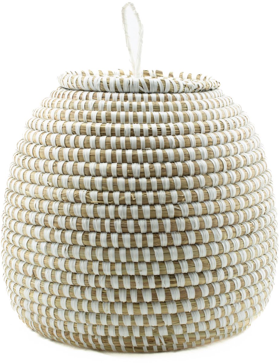 Korf wit- 20 cm - Decoratieve opbergmand met deksel - fairtrade