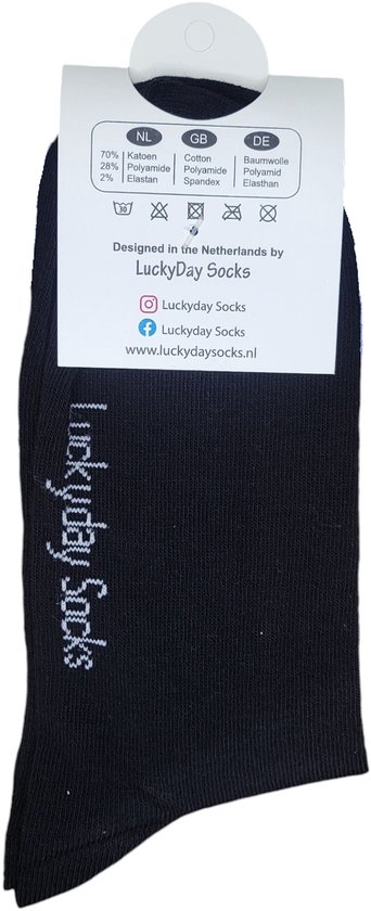 Zwarte LuckyDay Socks met witte opdruk van het logo