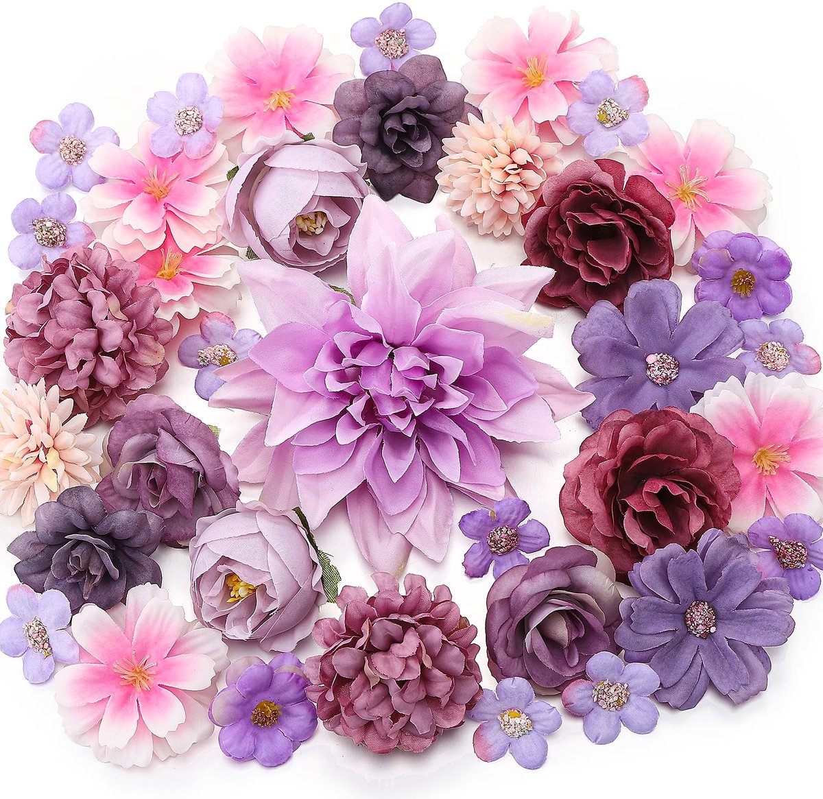 Ibenzoa Paarse Kunstbloemen Decoratieset van 36 Stuks voor Creatieve Knutselprojecten en Decoratie kleurrijk