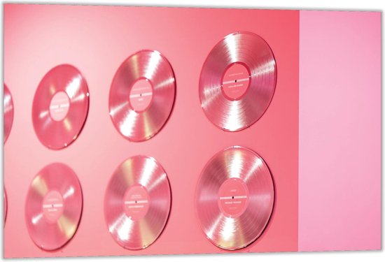 Dibond –Roze LP’s aan de Muur– 60x40 Foto op Dibond;Aluminium (Wanddecoratie van metaal)