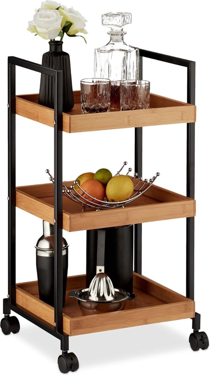 Thuys – Roltafel – Wielen Roltafel – Keukentrolley – 70 x 37 x 34cm – Bruin
