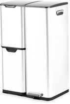Bayt Prullenbak - Prullenbak 60 Liter - Vuilnisbak 60 Liter - Pedaalemmer 60 Liter - Prullenbak Afvalscheiding - Prullenbak 3 Vakken - Afvalbak - RVS - Wit