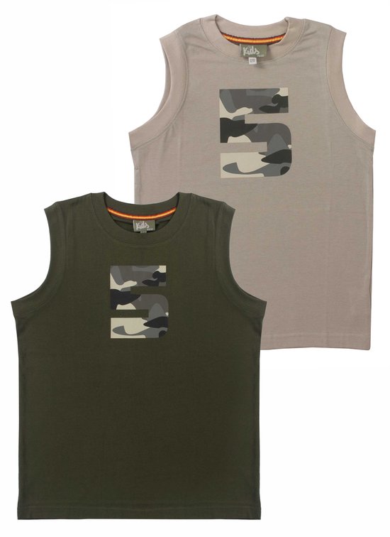 Par deux débardeurs, chemise à manches courtes pour garçons de notre collection Active Wear - Vert kaki et beige taille 152