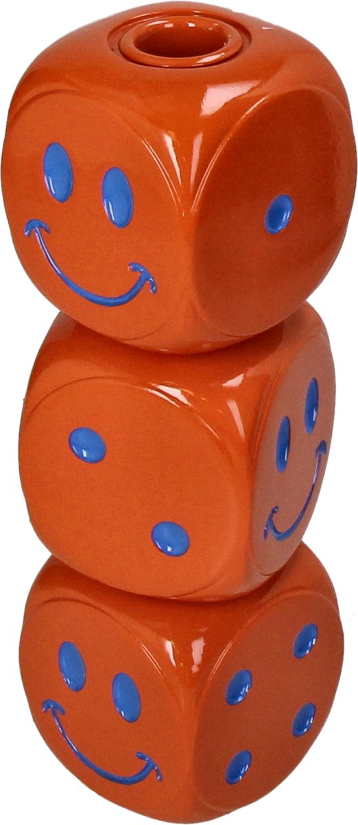 HD Collection Kaarsenhouder Dice Polyresin 7.5x7.5x22.5cm Oranje