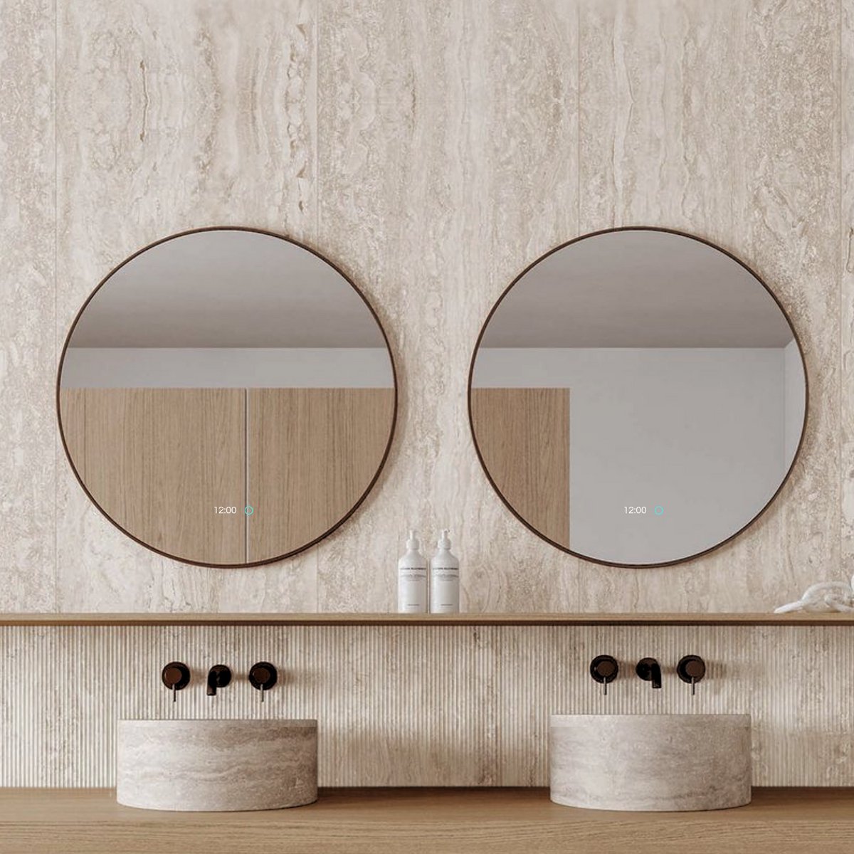 Lumoire® Spiegel Met Verlichting - 100CM Rond - Set van 2 - Badkamerspiegels met Zwarte Rand