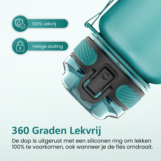 Bouteille d'eau Lekro avec marqueurs de temps - Gourde de motivation avec filtre à fruits et Shake Ball/Shaker - 1 litre - Sans BPA - Bleu foncé
