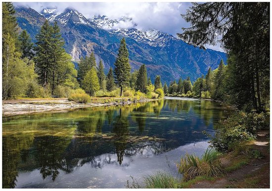 WALLARENA - Fotobehang - 350x250 cm - 3D landschap met rivier en bergen voor slaapkamer en salon