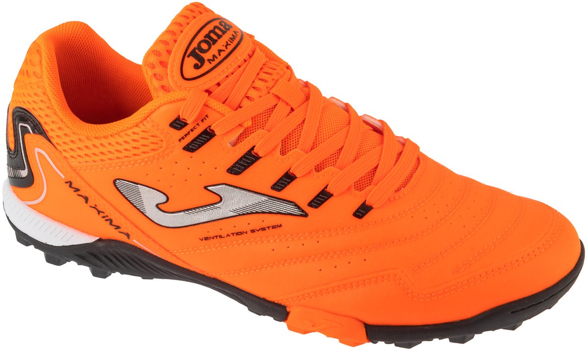 Oranje Joma Maxima 25 MAXW TF voetbalschoenen voor mannen, maat 42, gemaakt van synthetisch leder voor turf.
