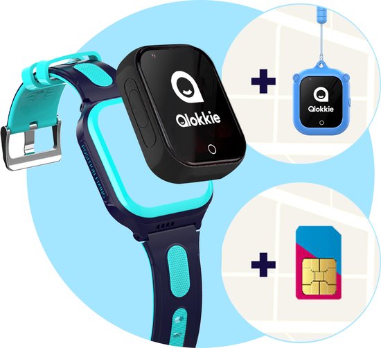 Qlokkie Kiddo GO PLUS - GPS Horloge kind - GPS Tracker kind - Videobellen - Veiligheidsgebied instellen - SOS Alarmfuncties - Smartwatch kinderen - Inclusief simkaart en mobiele app - Blauw