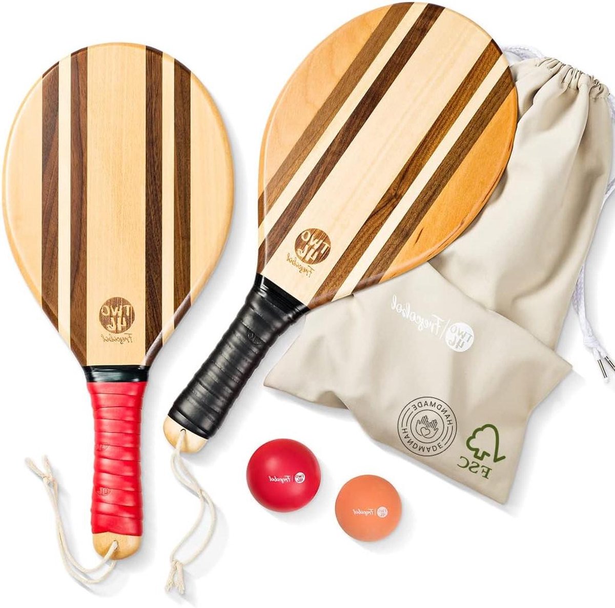 | Premium Beach-Bat Set | De populaire sport uit Zuid-Amerika - Handgemaakte hoogwaardige rackets van hout met bal naar keuze | Geschikt voor verschillende niveaus - Aangepaste tas |