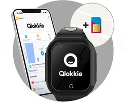 Qlokkie Kiddo GO - GPS horloge kind - Smartwatch kinderen - GPS tracker kind met nauwkeurige locatiebepaling - GPS horloge kind met simkaart - Stel veilige zones in - SOS functie - Whatsapp - Zwart
