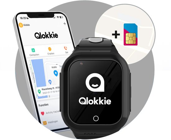 Foto: Qlokkie kiddo go plus gps horloge kind gps tracker kind videobellen veiligheidsgebied instellen sos alarmfuncties smartwatch kinderen inclusief simkaart en mobiele app zwart