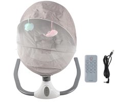 Elektrische Baby Schommelstoel met Bluetooth & Muziek - Wiegstoel met Afstandsbediening & Klamboe - Opvouwbaar - 0 tot 24 Maanden - Grijs