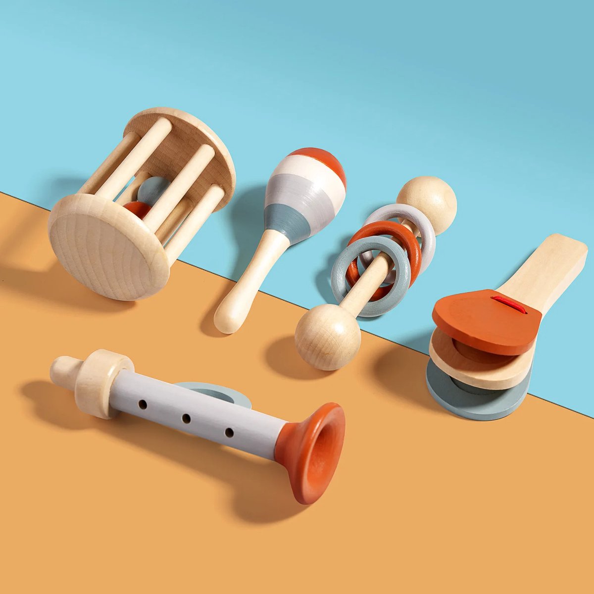 IntelliKids – Houten Muziekinstrumenten Set voor Kinderen | 5-delige Montessori Muziekset | Educatief Houten Speelgoed | Muziekspeelgoed Peuters & Kleuters — afbeelding 2
