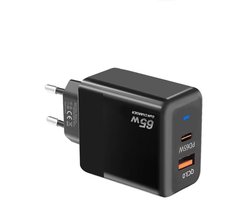 65W GaN Snellader - PD 45W + QC3.0 USB - Dual-Port Oplader Adapter voor Laptop, Tablet & Smartphone - zwart
