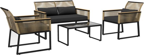 Foto: Balkonset 4 personen tuinset bistroset zwart weerbestendig 4 delig 4 stoelen 4 personen gecoat staal onderhoudsvrij staal