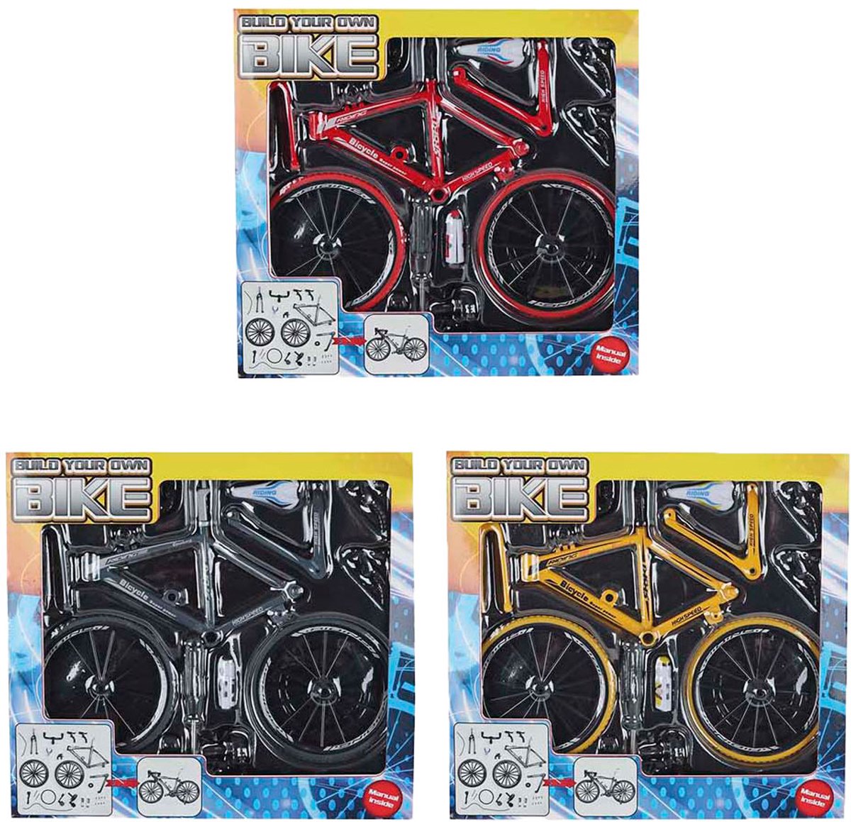 Racefiets bouwpakket die-cast speelgoed fiets 19,5cm multicolor.