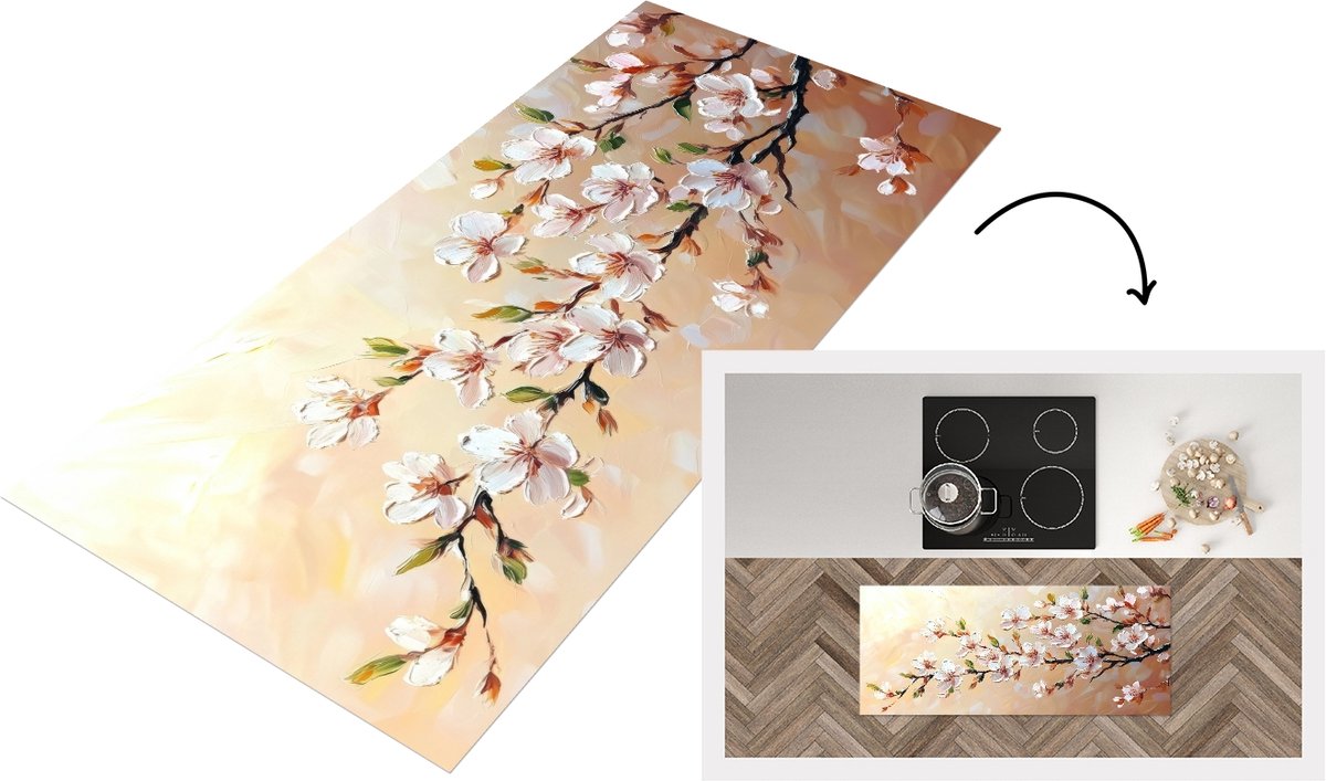 KitchenYeah Keukenloper 120x50 cm - Keukenmat vinyl Bloesemtakken - Schilderachtig - Roze - Keukenmatten loper - Keuken vloerkleed tapijt