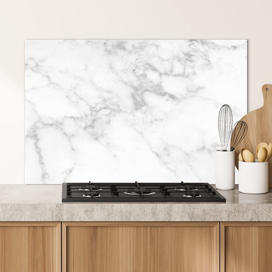 Spatscherm keuken 100x65 cm - Kookplaat achterwand Marmer - Wit - Grijs - Luxe - Marmerlook - Steen - Muurbeschermer - Spatwand fornuis - Hoogwaardig aluminium
