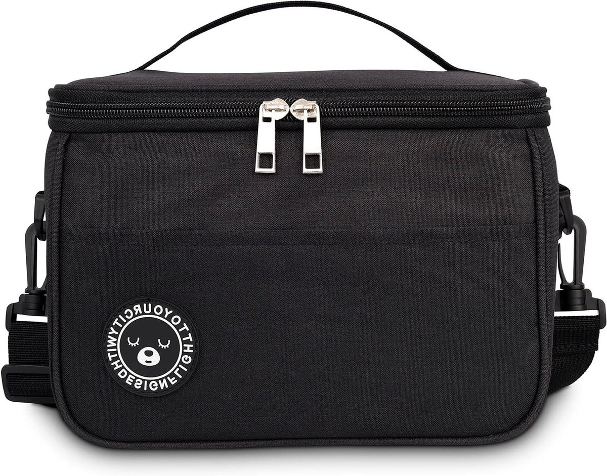 Isolatie lunchtas 64L koeltas Bento-lunchtas met schouderbanden - Opvouwbare thermische lunchtas voor werk, reizen, kantoor, picknick (Zwart 6.4L)