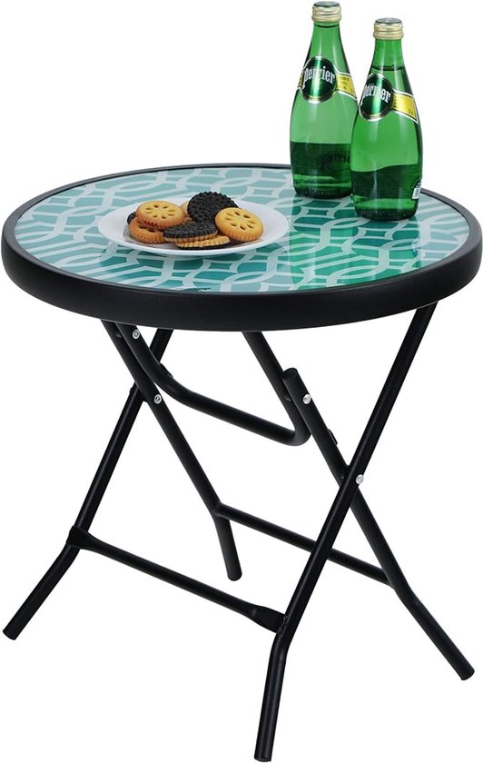 Opklapbare Meubels voor de Kleine Tuin of Balkon 2 MERKLOOS-Ronde Opvouwbare Bijzettafel - Glas en Metaal, Weerbestendig en Onderhoudsvriendelijk, Voor Balkon, Tuin en Terras